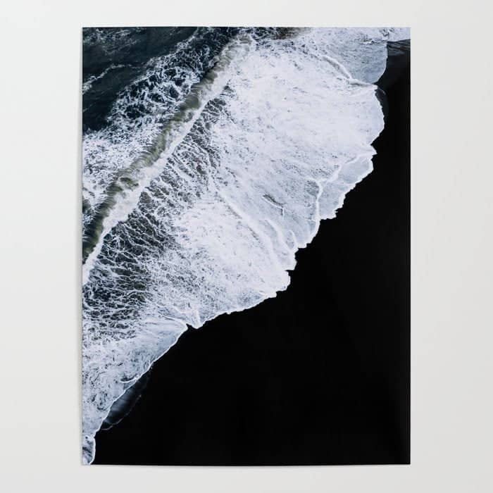 Waves Crashing On A Black Sand Beach - Minimal Landscape Photography Poster