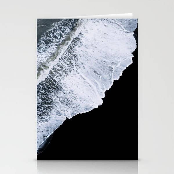 Waves Crashing On A Black Sand Beach - Minimal Landscape Photography Stationery Card