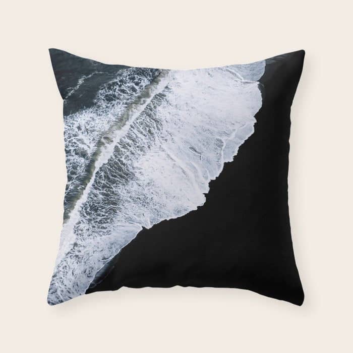 Waves Crashing On A Black Sand Beach - Minimal Landscape Photography Throw Pillow