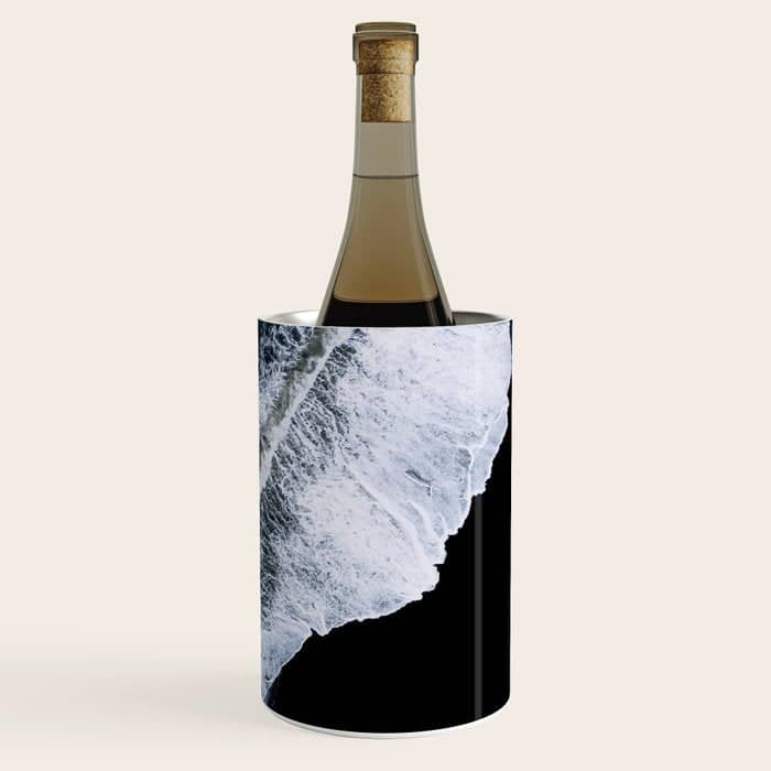 Waves Crashing On A Black Sand Beach - Minimal Landscape Photography Wine Chiller