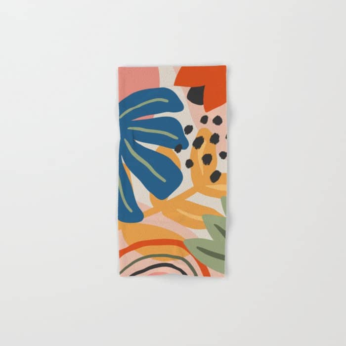 Flower Market Madrid, Abstract Retro Floral Print Bath Towel