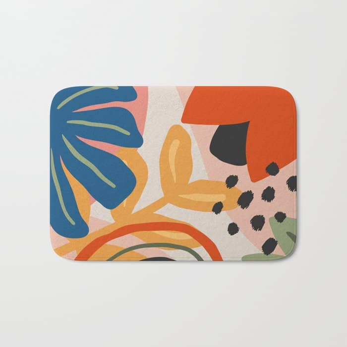 Flower Market Madrid, Abstract Retro Floral Print Bath Mat