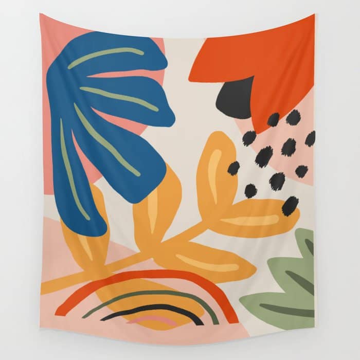 Flower Market Madrid, Abstract Retro Floral Print Wall Tapestry