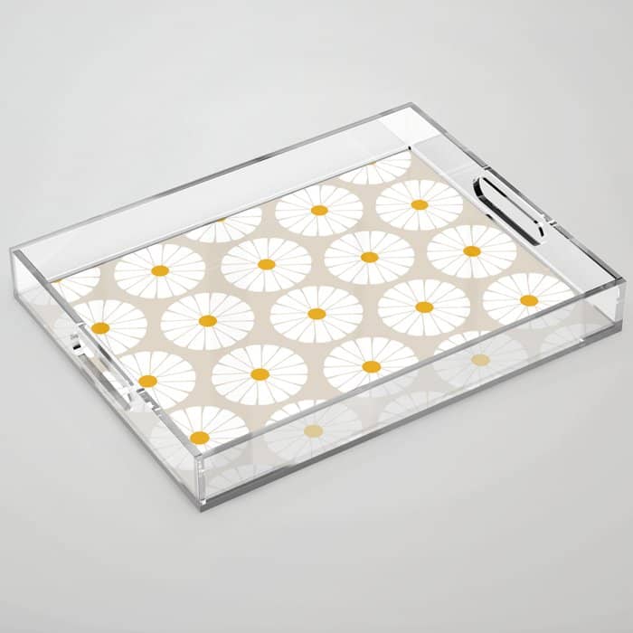 Minimal Botanical Pattern - Daisies Acrylic Tray