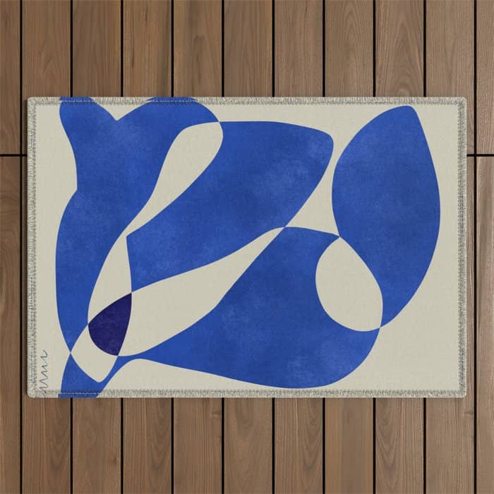 Blue Nude Geometric Modern Print Outdoor Rug