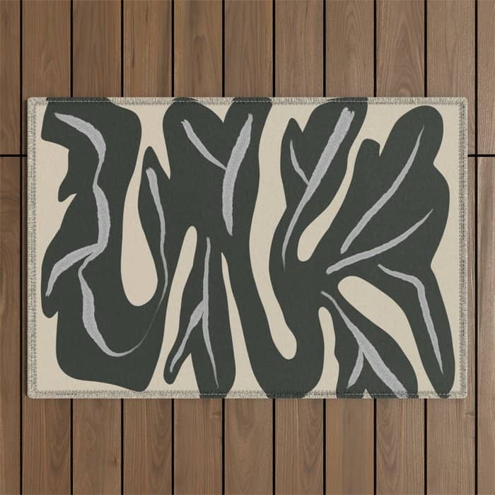 Winding Minimalism Flower Plant Monochrome Still Life Outdoor Rug