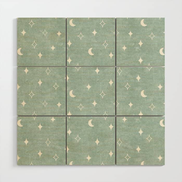 Moon And Stars - Surf Blue Wood Wall Art