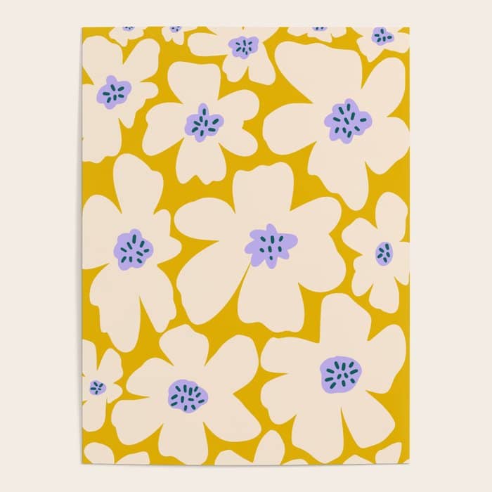 Retro Daisy - Yellow, White And Purple  Poster