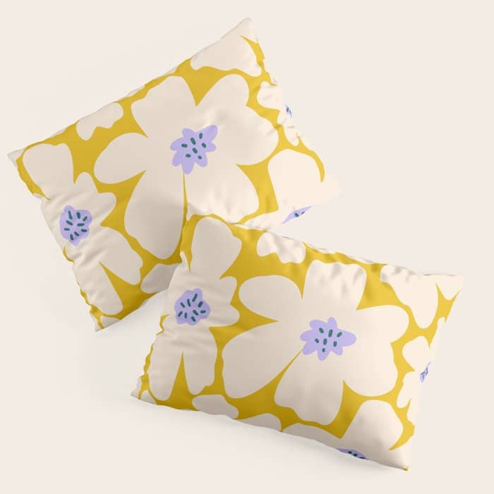 Retro Daisy - Yellow, White And Purple  Pillow Sham