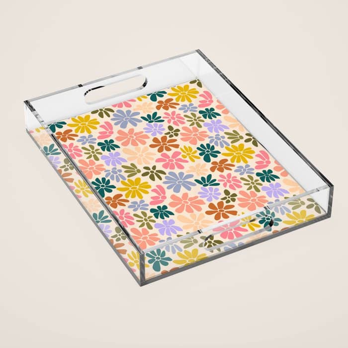 Rainbow Color Retro Floral  Acrylic Tray