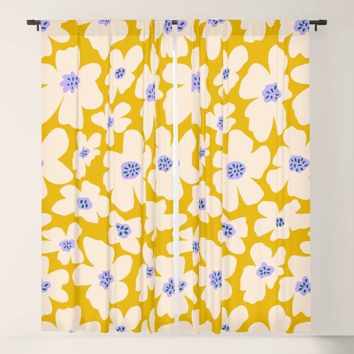 Retro Daisy - Yellow, White And Purple  Window Curtain