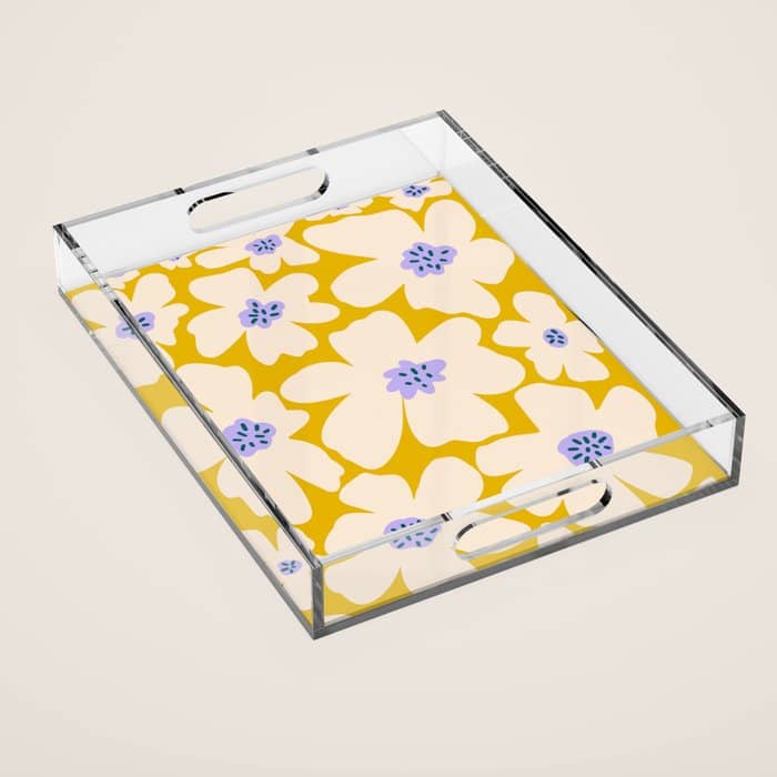 Retro Daisy - Yellow, White And Purple  Acrylic Tray