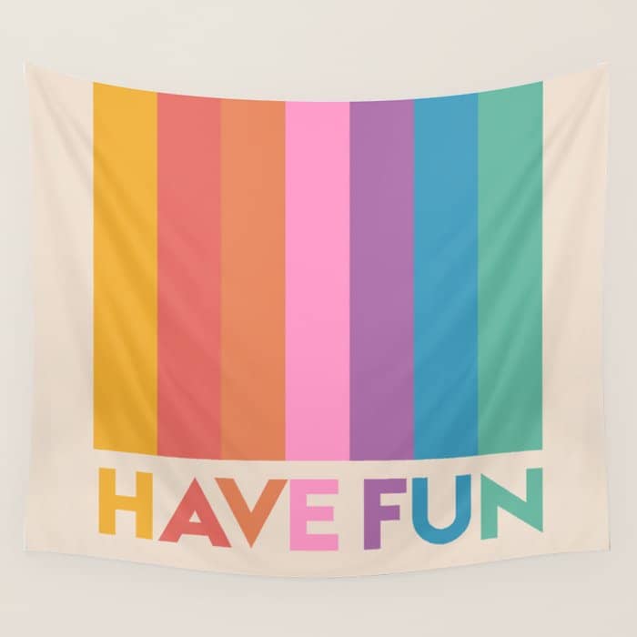 Vintage Rainbow Have Fun Text Wall Tapestry