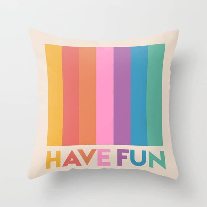 Vintage Rainbow Have Fun Text Throw Pillow