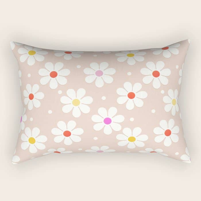 Seventies Daisies Pattern Rectangular Pillow