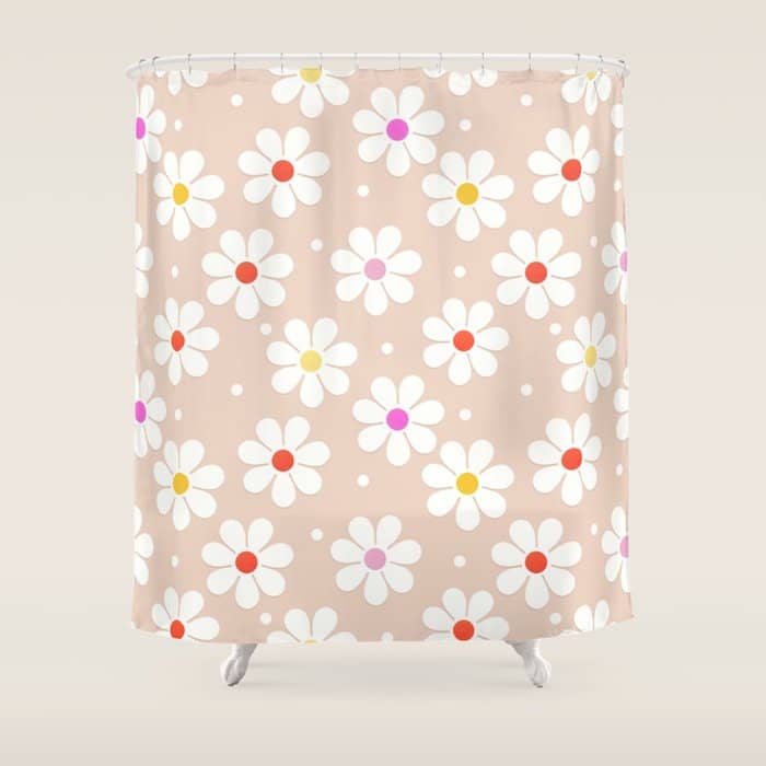 Seventies Daisies Pattern Shower Curtain