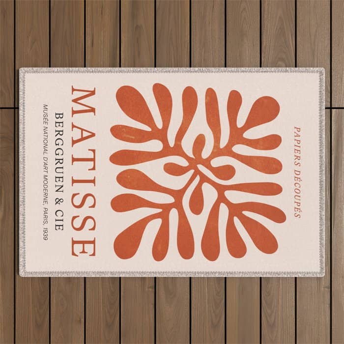 Nature Leaf Cutouts Iii: Terracotta Edition | Mid-Century Henri Matisse Series Outdoor Rug