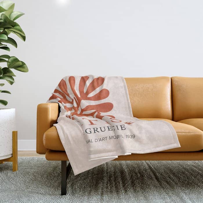 Nature Leaf Cutouts Iii: Terracotta Edition | Mid-Century Henri Matisse Series Throw Blanket