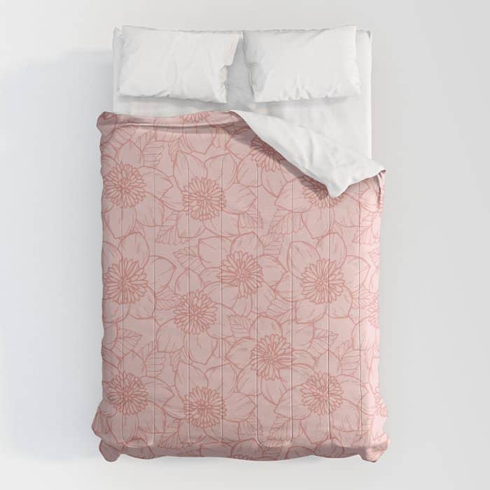 Spring Garden Flower Lineart - Pink Comforter