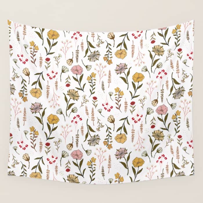 Spring Garden Flower Collection - White Wall Tapestry