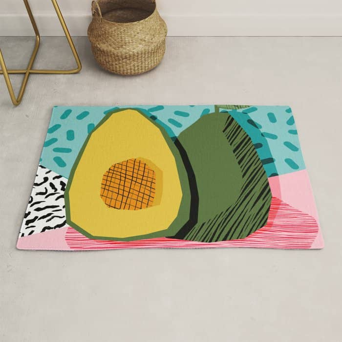 Choice - Wacka Memphis Throwback Retro Neon Fruit Avocado Vegetable Vegan Vegetarian Art Decor Rug