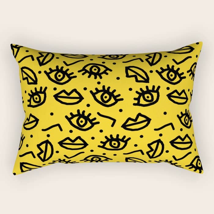 Face Time - Retro Throwback Minimal Pattern Eyes Faces 1980s 80s Vintage Memphis Drawing Monochrome Rectangular Pillow