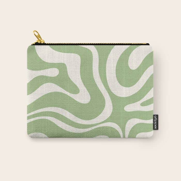 Modern Liquid Swirl Abstract Pattern In Light Sage Green And Cream Carry All Pouch