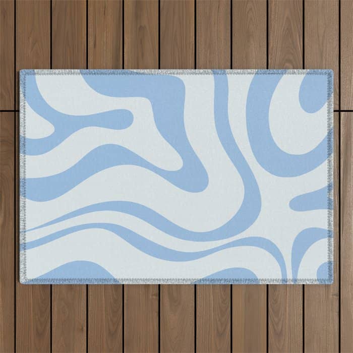 Soft Liquid Swirl Abstract Pattern Square In Powder Blue Outdoor Rug