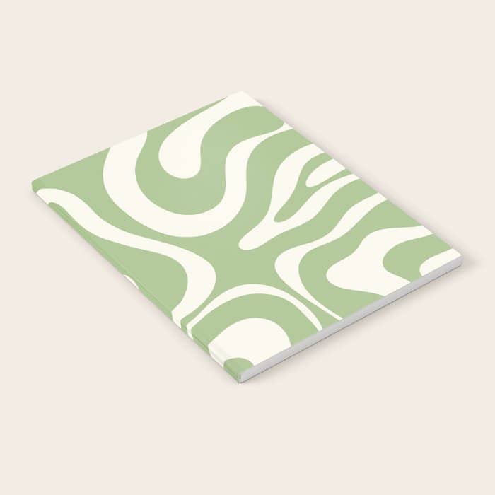 Modern Liquid Swirl Abstract Pattern In Light Sage Green And Cream Notebook
