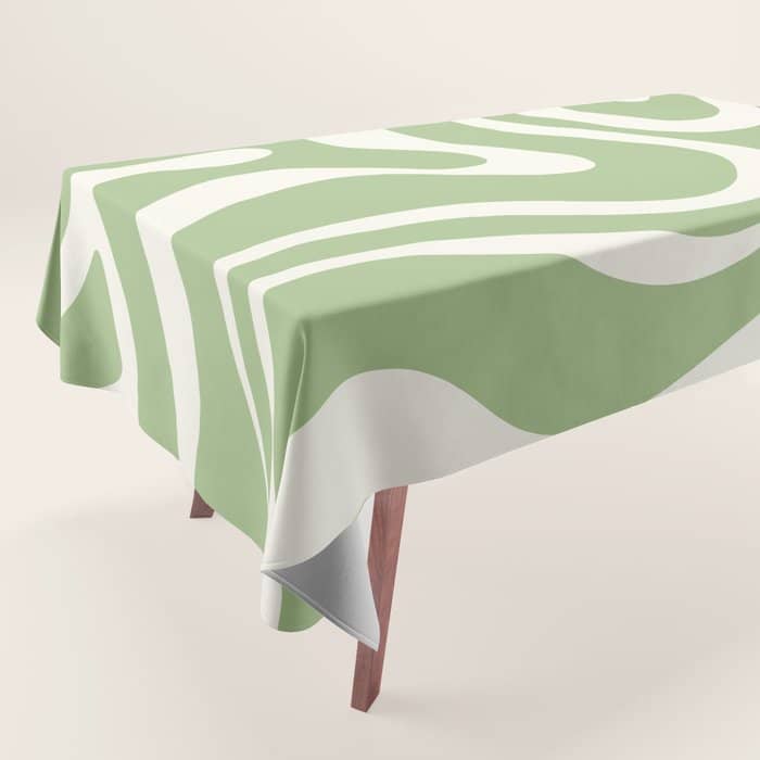 Modern Liquid Swirl Abstract Pattern In Light Sage Green And Cream Tablecloth