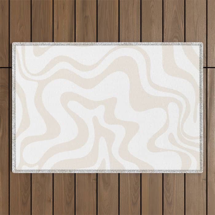 Liquid Swirl Abstract Pattern In Pale Beige And White Outdoor Rug