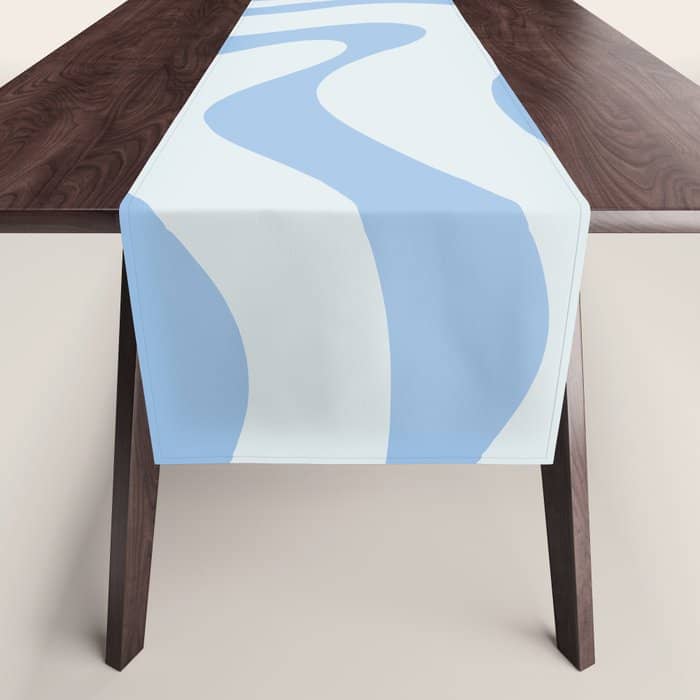 Soft Liquid Swirl Abstract Pattern Square In Powder Blue Table Runner