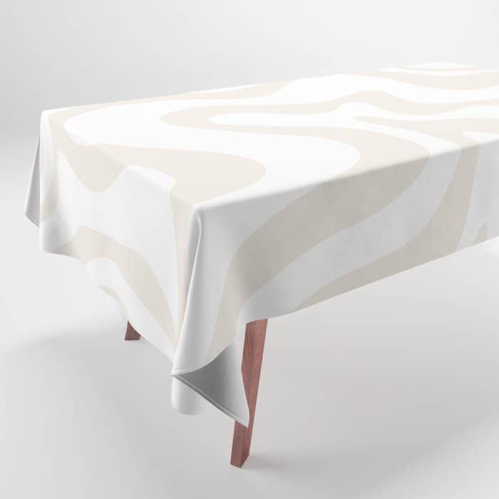 Liquid Swirl Abstract Pattern In Pale Beige And White Tablecloth