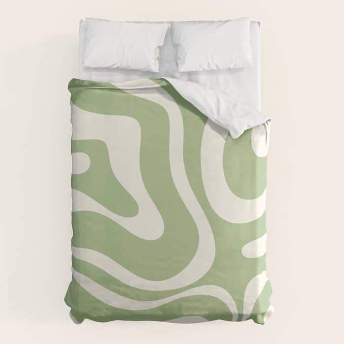 Modern Liquid Swirl Abstract Pattern In Light Sage Green And Cream Duvet Cover