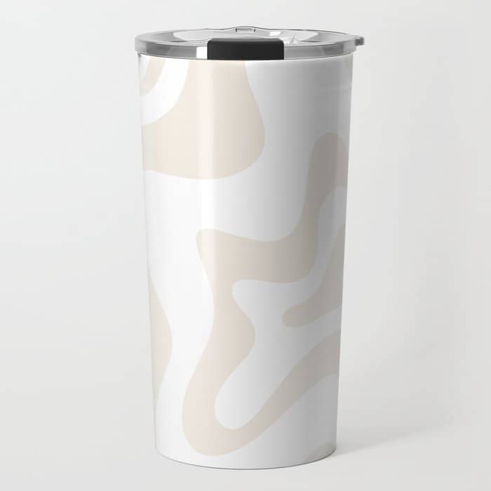 Liquid Swirl Abstract Pattern In Pale Beige And White Travel Mug