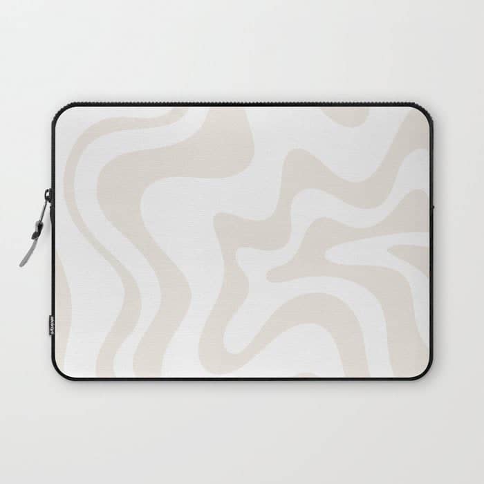 Liquid Swirl Abstract Pattern In Pale Beige And White Laptop Sleeve
