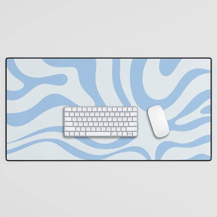 Soft Liquid Swirl Abstract Pattern Square In Powder Blue Desk Mat