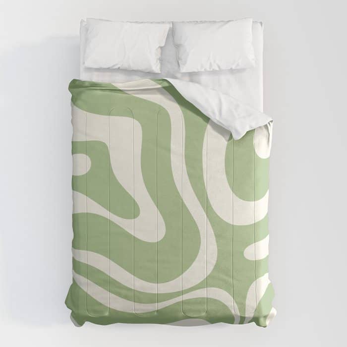 Modern Liquid Swirl Abstract Pattern In Light Sage Green And Cream Comforter