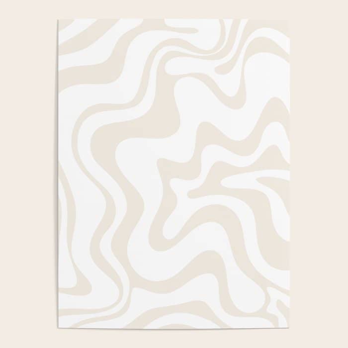 Liquid Swirl Abstract Pattern In Pale Beige And White Poster