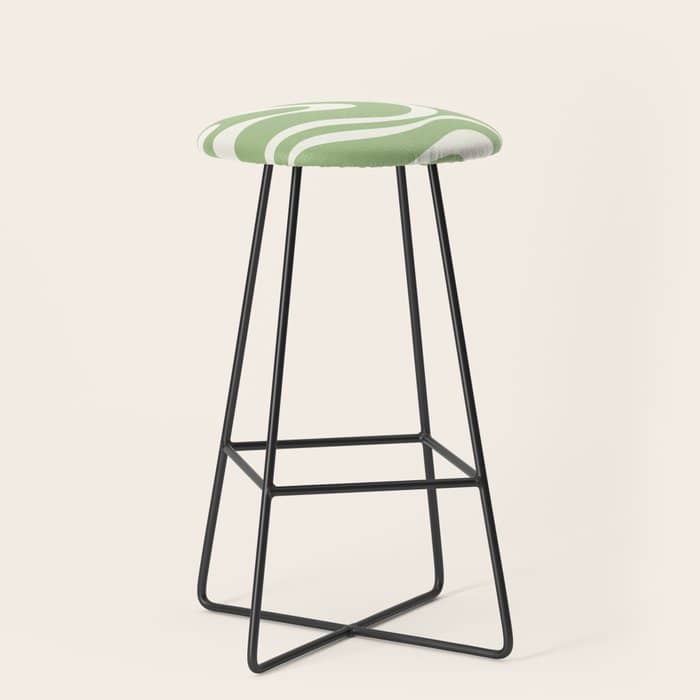 Modern Liquid Swirl Abstract Pattern In Light Sage Green And Cream Stool