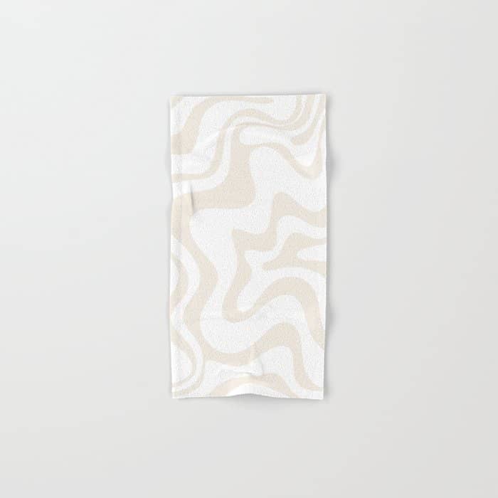 Liquid Swirl Abstract Pattern In Pale Beige And White Bath Towel