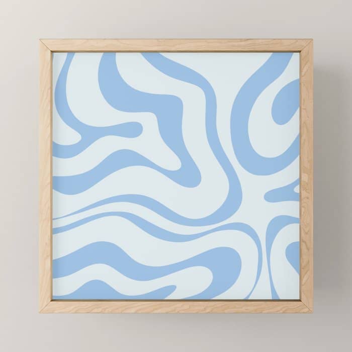 Soft Liquid Swirl Abstract Pattern Square In Powder Blue Mini Art Print