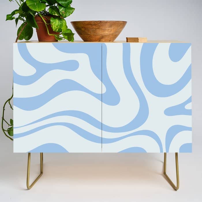 Soft Liquid Swirl Abstract Pattern Square In Powder Blue Credenza