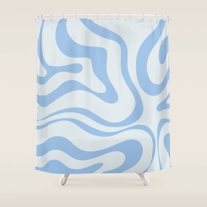 Soft Liquid Swirl Abstract Pattern Square In Powder Blue Shower Curtain