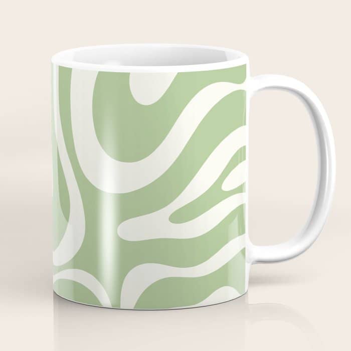 Modern Liquid Swirl Abstract Pattern In Light Sage Green And Cream Coffee Mug