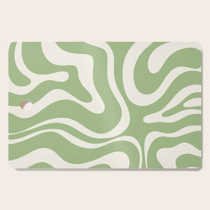 Modern Liquid Swirl Abstract Pattern In Light Sage Green And Cream Cutting Board