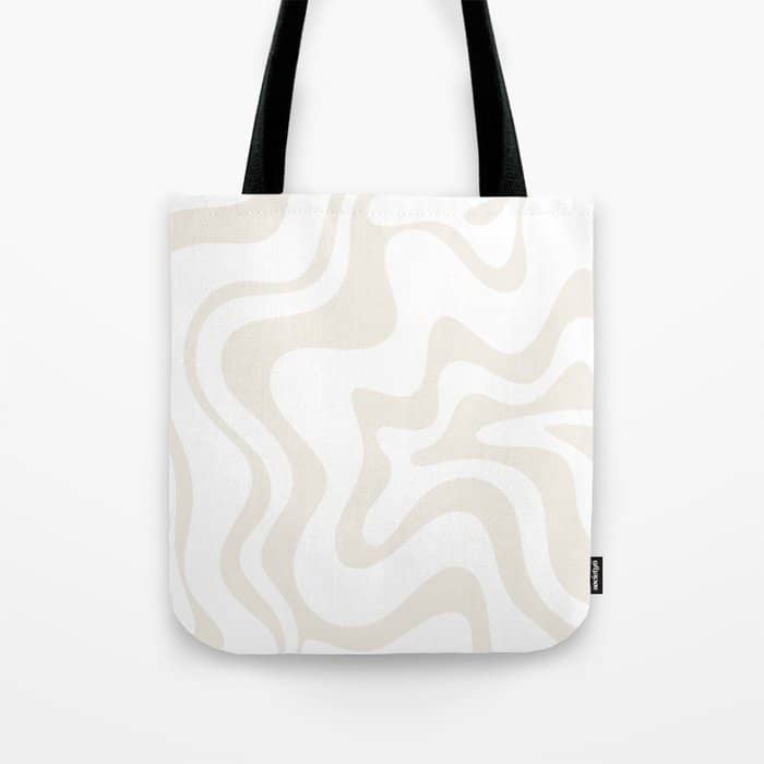 Liquid Swirl Abstract Pattern In Pale Beige And White Tote Bag