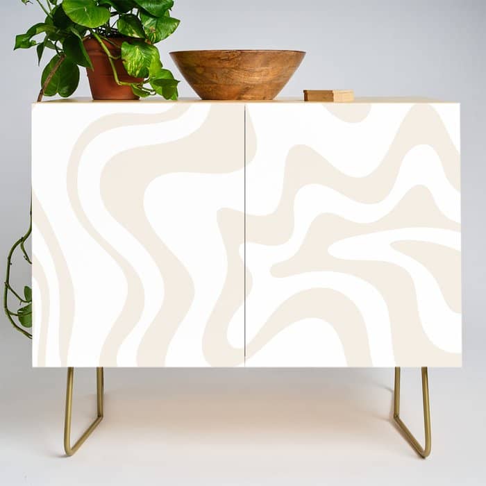 Liquid Swirl Abstract Pattern In Pale Beige And White Credenza