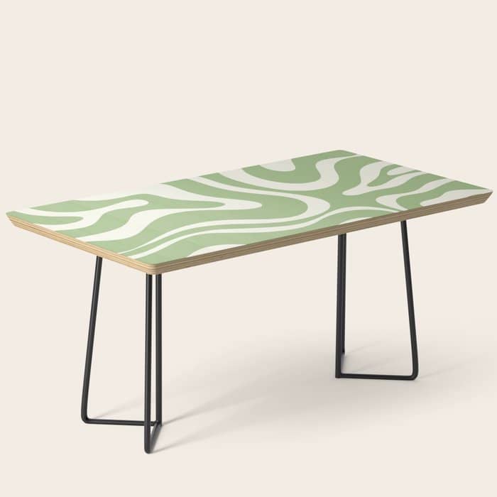 Modern Liquid Swirl Abstract Pattern In Light Sage Green And Cream Coffee Table