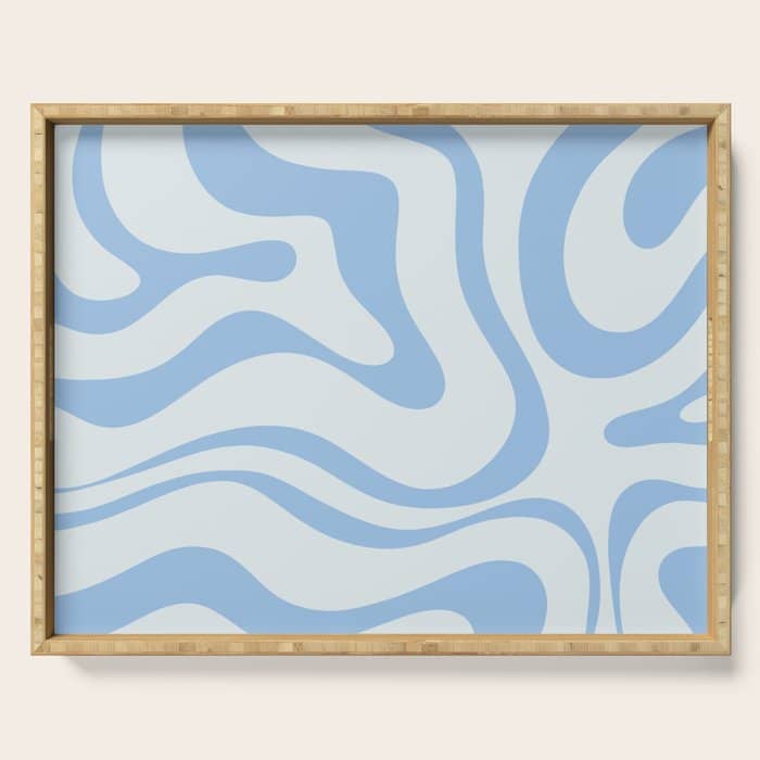Soft Liquid Swirl Abstract Pattern Square In Powder Blue Serving Tray